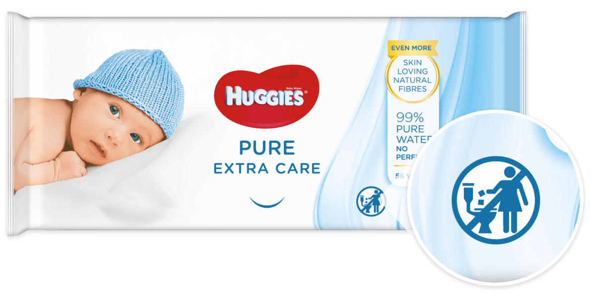 What the do not flush symbol looks like on Huggies Wipes