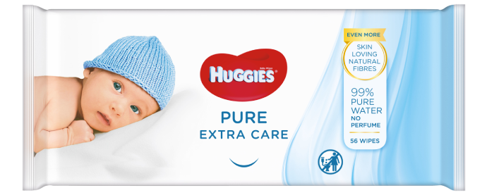 Huggies® Natural Care Extra Care Wipes product packaging.